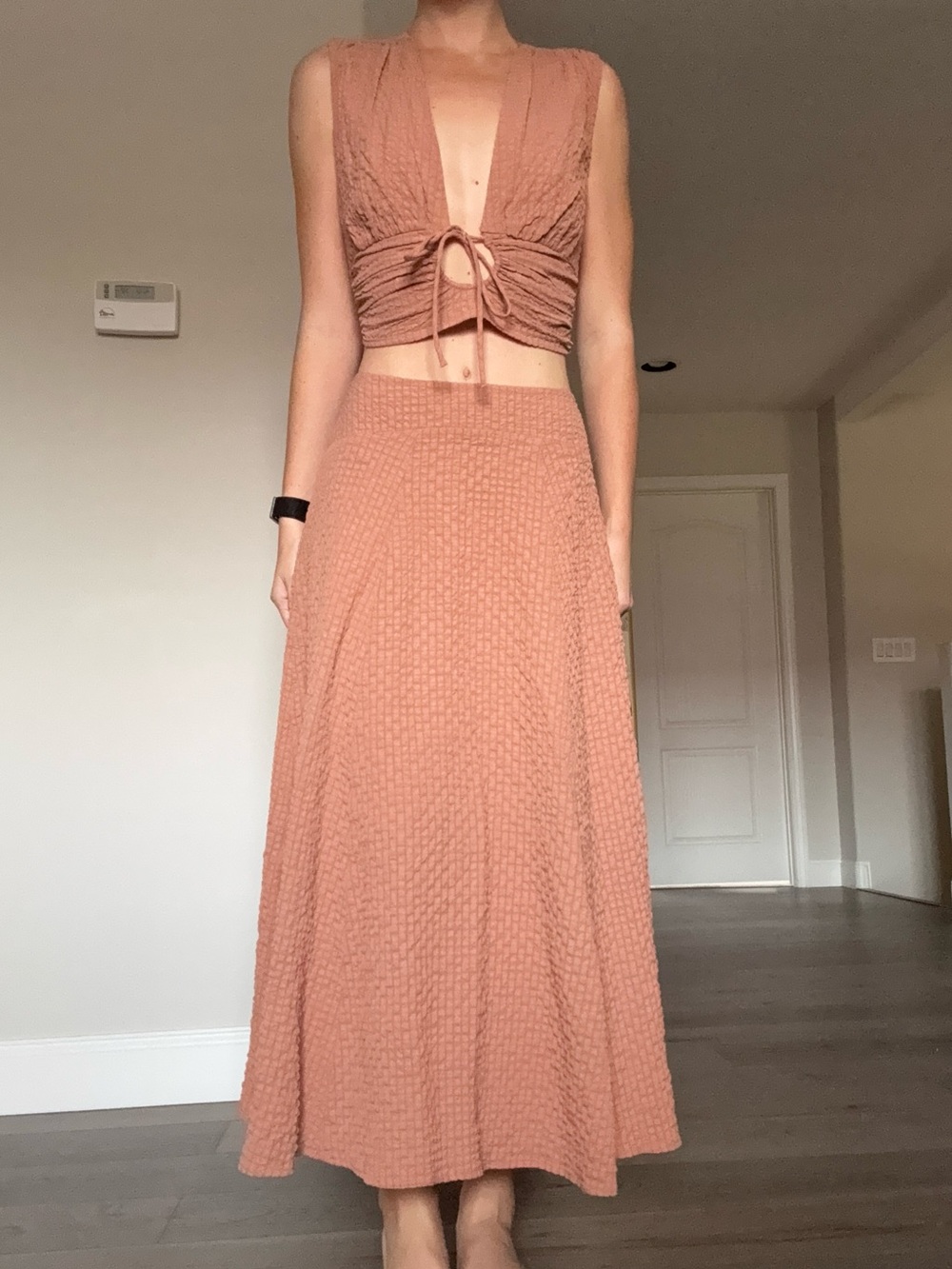 Abercrombie Textured Skirt and Top Set in Dusty Peach